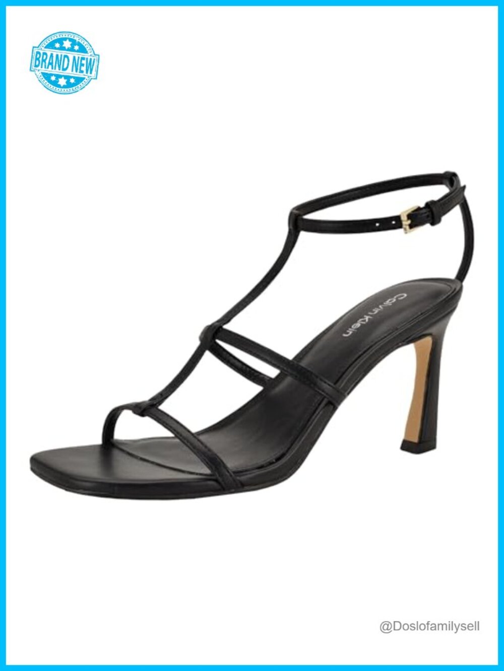Faux Leather Heeled Sandals Open Square Toe Ankle Strap Stiletto